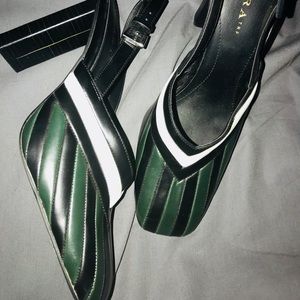 ZARA Heels with Ankle Strap, Green and Black